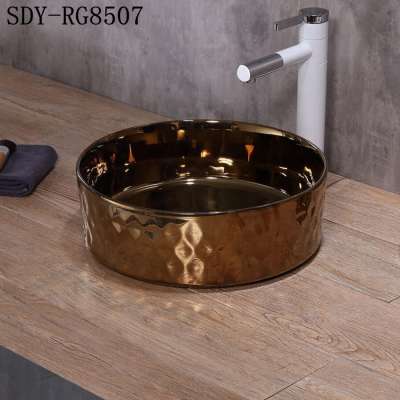 bathroom small size ceramic gold color wash basin ceramic rose gold sink