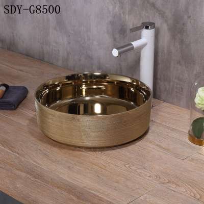 bathroom small size ceramic gold color wash sink hand made Wire drawing wash basin