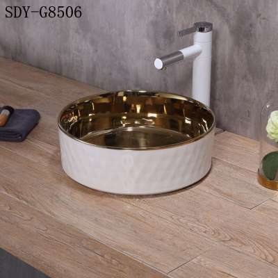 bathroom small size ceramic gold color wash basin sink gold